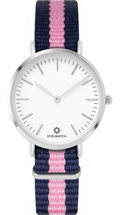Edelwatch Uhr 32 mm (Ladies) Silver Zifferblatt Weiss (Batterie nicht enthalten) - Blau/Rosa Armband