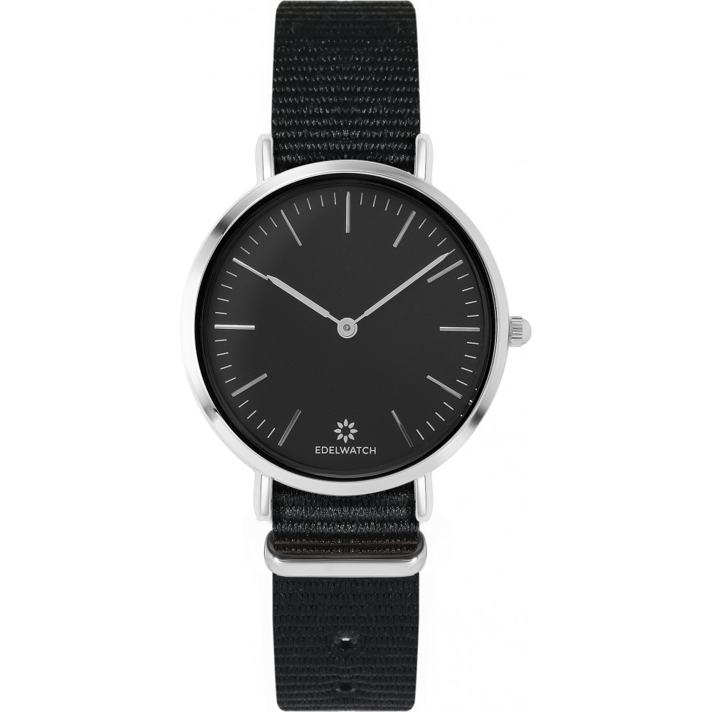 Montre Edelwatch 32 mm (Ladies) cadran argenté fond noir (pile non incluse) - Bracelet noir