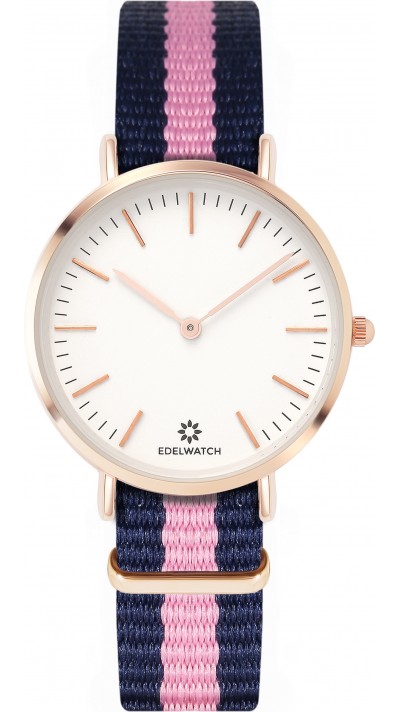 Montre Edelwatch 32 mm (Ladies) cadran doré fond blanc (pile non incluse) - Bracelet bleu / rose