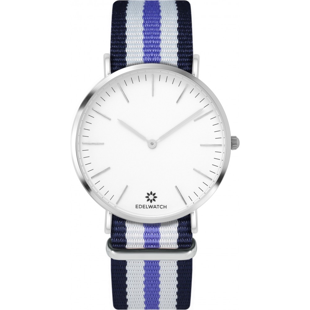 Edelwatch Uhr 41 mm (Men) Silver Zifferblatt Weiss (Batterie nicht enthalten) - Blau / Weiss / Violett Armband