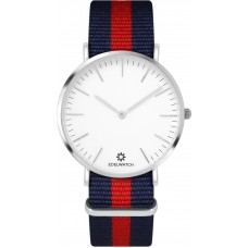 Montre Edelwatch 41 mm (Men) cadran argenté fond blanc (pile non incluse) - Bracelet bleu / rouge