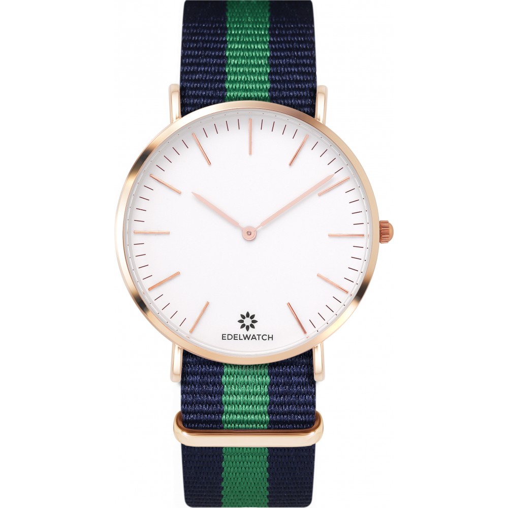 Montre Edelwatch 41 mm (Men) cadran doré fond blanc (pile non incluse) - Bracelet bleu / vert