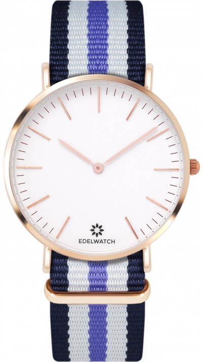 Montre Edelwatch 41 mm (Men) cadran doré fond blanc (pile non incluse) - Bracelet bleu / violet