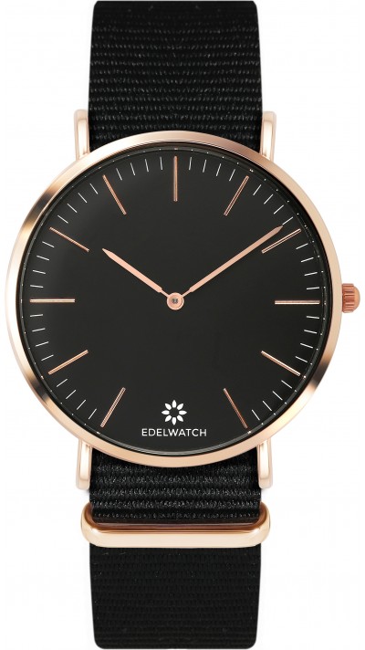 Montre Edelwatch 41 mm (Men) cadran doré fond noir (pile non incluse) - Bracelet noir