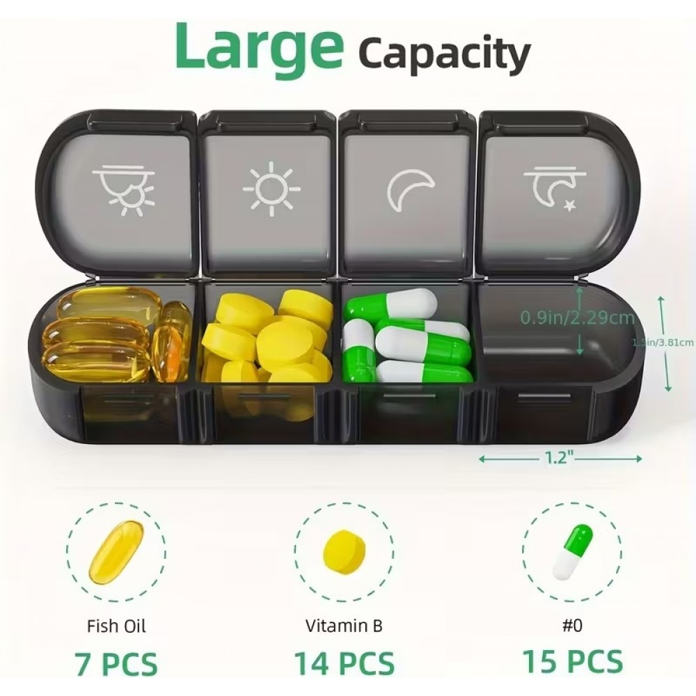 Organisateur de pilules pour voyage 7 jours et 4 prises par jour boîte portable avec sac élégant - Noir