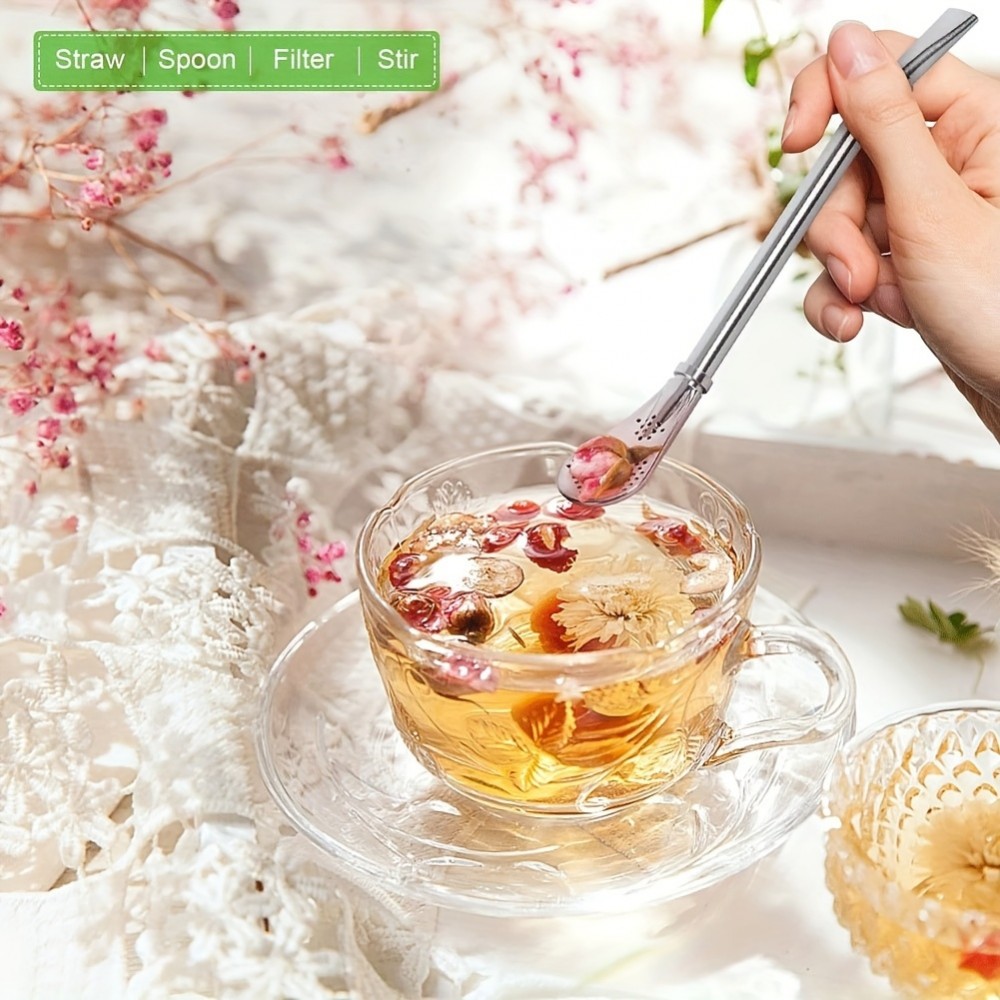 Paille en acier inoxydable pour yerba mate (3 pi&egrave;ces) r&eacute;utilisables avec brosse de nettoyage et sac