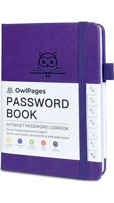 Password Book - Carnet de mots de passe avec onglets alphabétiques pour seniors organiseur de connexion internet format poche - Violet