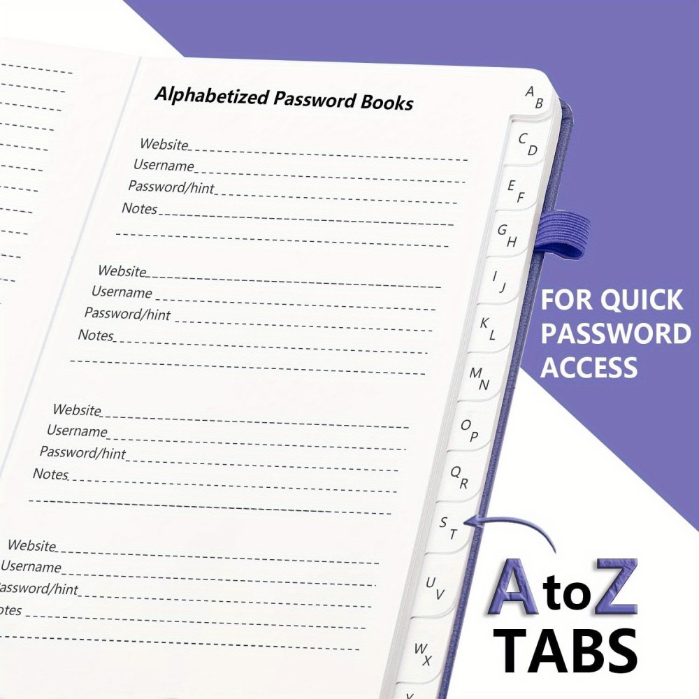 Password Book - Carnet de mots de passe avec onglets alphabétiques pour seniors organiseur de connexion internet format poche - Violet