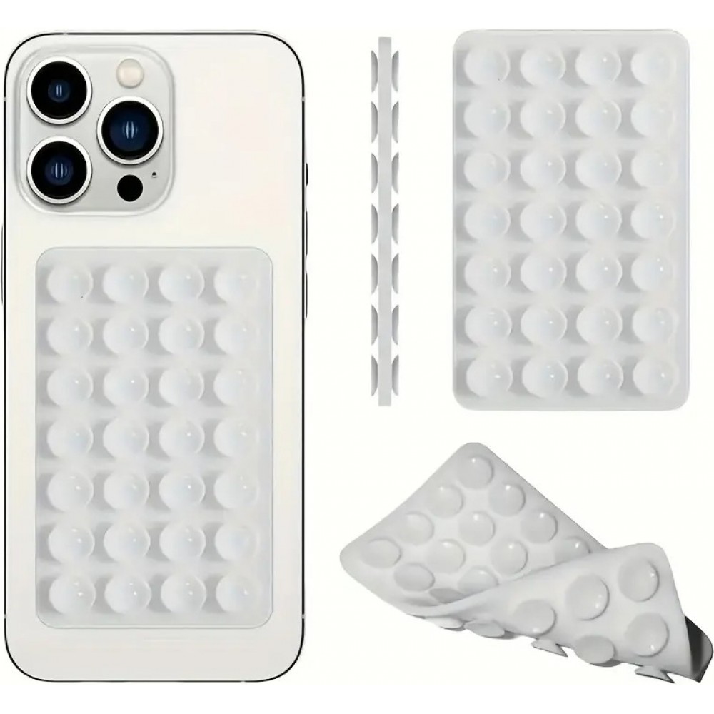 Patch en silicone support universel double côté à ventouse pour téléphone forte adhérence - Blanc