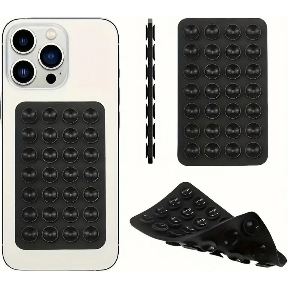 Patch en silicone support universel double côté à ventouse pour téléphone forte adhérence - Noir