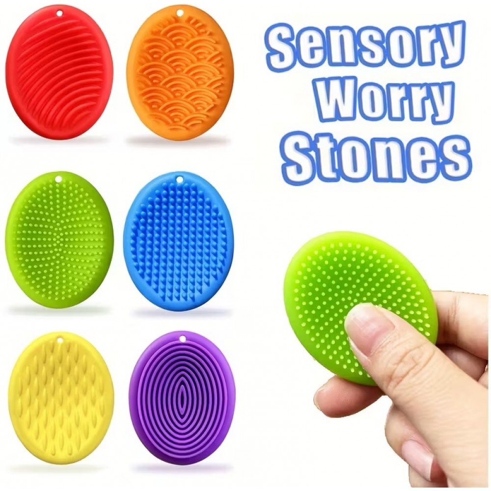 Pierres sensorielles anti-stress textur&eacute;es multicolores en silicone durables gadgets de concentration pour adultes (Lot de 6) - Multicolore