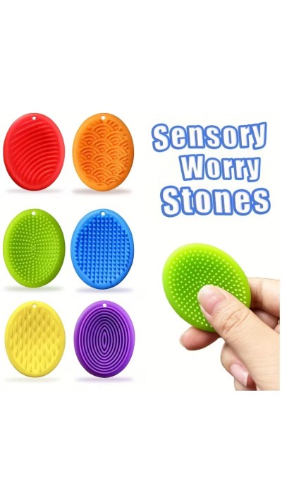 Pierres sensorielles anti-stress textur&eacute;es multicolores en silicone durables gadgets de concentration pour adultes (Lot de 6) - Multicolore