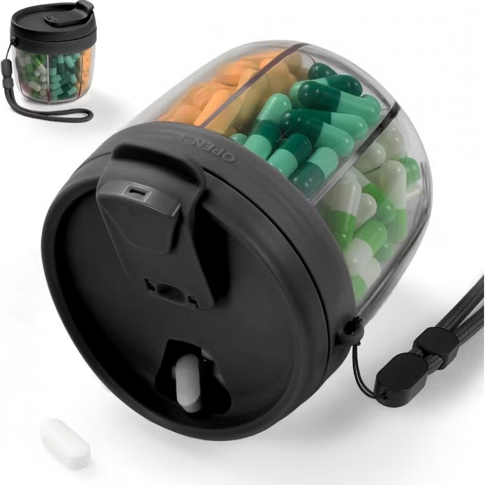 XL Tablettenbox 7 Tage Vitamin Organizer mit grossen F&auml;chern & leichter Entnahme - Schwarz