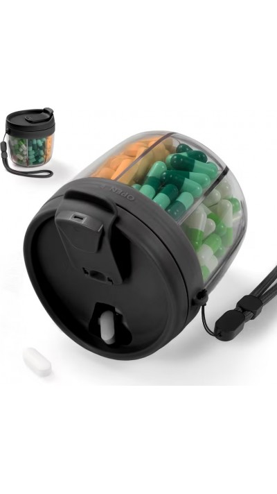 Pilulier semainier XXL bo&icirc;te &agrave; vitamines 7 compartiments spacieux avec ouverture facile - Noir