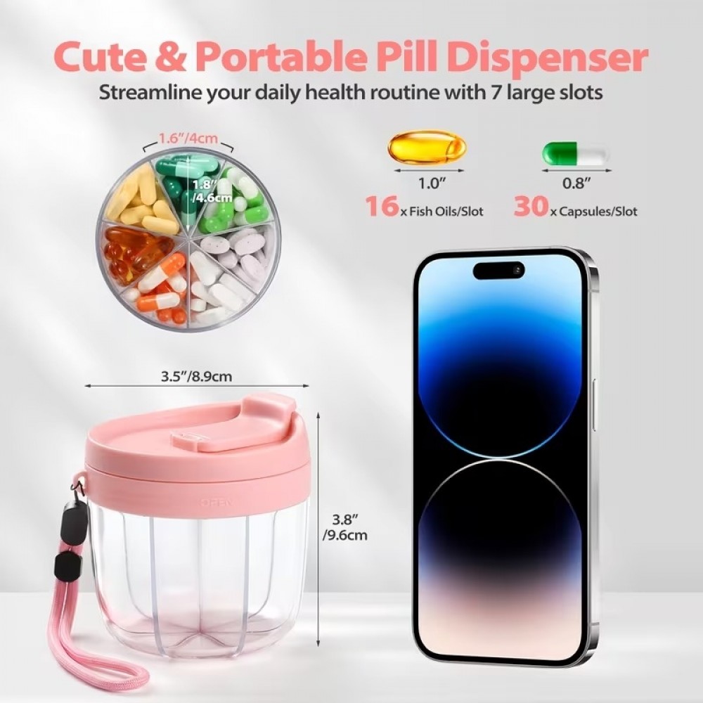 XL Tablettenbox 7 Tage Vitamin Organizer mit grossen F&auml;chern & leichter Entnahme - Schwarz