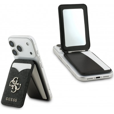 Porte-cartes Guess 4G en m&eacute;tal support MagSafe fonction stand avec miroir - Noir