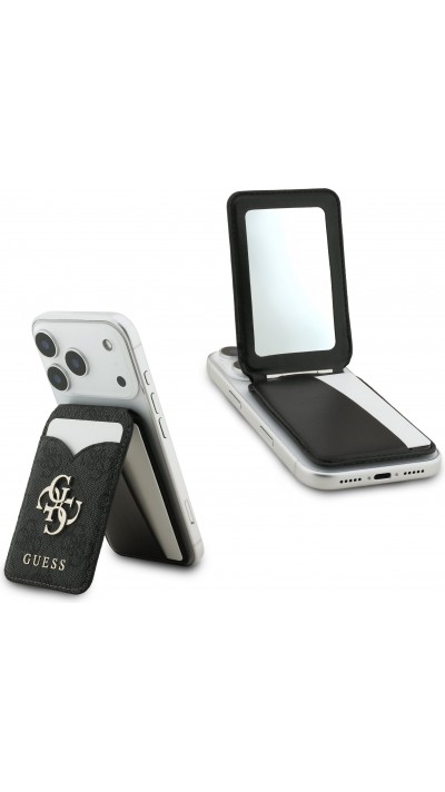Porte-cartes Guess 4G en m&eacute;tal support MagSafe fonction stand avec miroir - Noir
