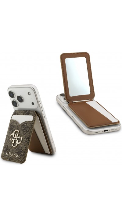 Porte-cartes Guess 4G en m&eacute;tal support MagSafe fonction stand avec miroir - Brun
