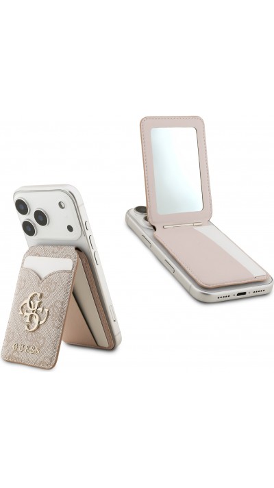 Porte-cartes Guess 4G en m&eacute;tal support MagSafe fonction stand avec miroir - Rose