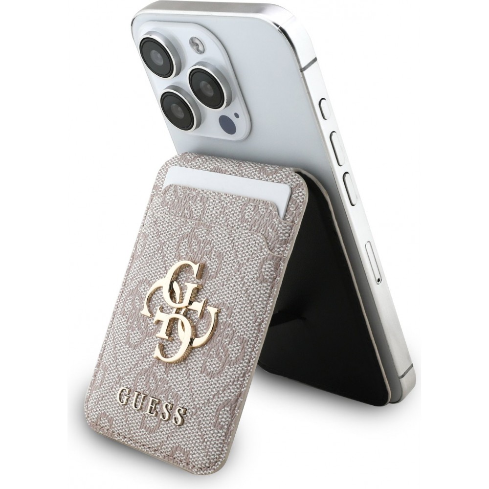 Porte-cartes magnétique compatible MagSafe avec support intégré logo Guess en métal - Rose
