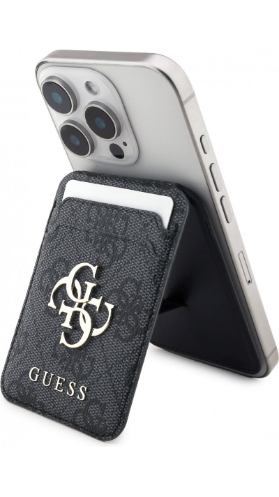 Porte-cartes magnétique compatible MagSafe avec support intégré logo Guess en métal - Noir