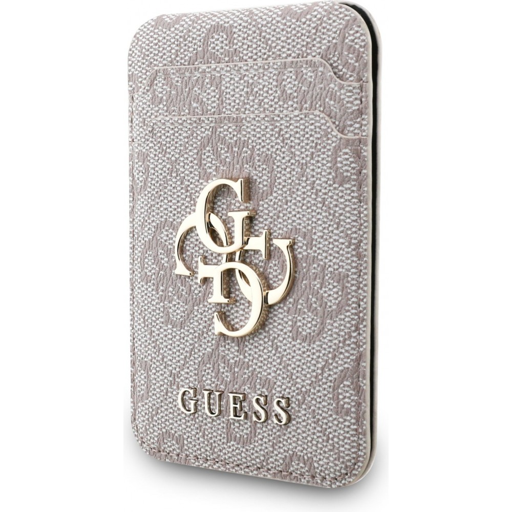 Porte-cartes magnétique compatible MagSafe avec support intégré logo Guess en métal - Rose