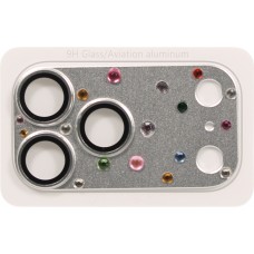 Protection caméra 3D luxe avec strass avec coque d'écran arrière en verre trempé métallique - Argent - iPhone 17 Pro