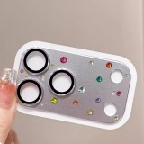 Protection caméra 3D luxe avec strass avec coque d'écran arrière en verre trempé métallique - Argent - iPhone 17 Pro