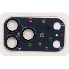 Protection caméra 3D luxe avec strass avec coque d'écran arrière en verre trempé métallique - Bleu - iPhone 17 Pro