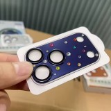 Protection caméra 3D luxe avec strass avec coque d'écran arrière en verre trempé métallique - Bleu - iPhone 17 Pro