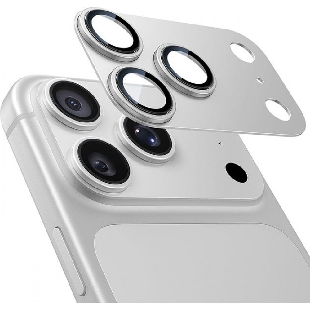 Protection caméra antichoc en verre trempé couverture intégrale ultra résistante - Argent - iPhone 17 Pro Max