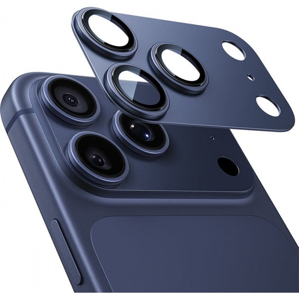 Protection caméra antichoc en verre trempé couverture intégrale ultra résistante - Bleu - iPhone 17 Pro Max