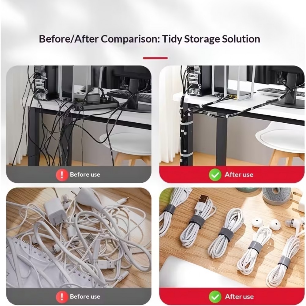 Rouleau de bande velcro adh&eacute;sive pour c&acirc;bles solution de rangement et organisation des fils &eacute;lectriques - Blanc