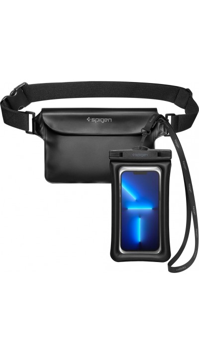 Sac pochette banane étanche waterproof Spigen Aqua Shield A621 avec étui flottant - Noir