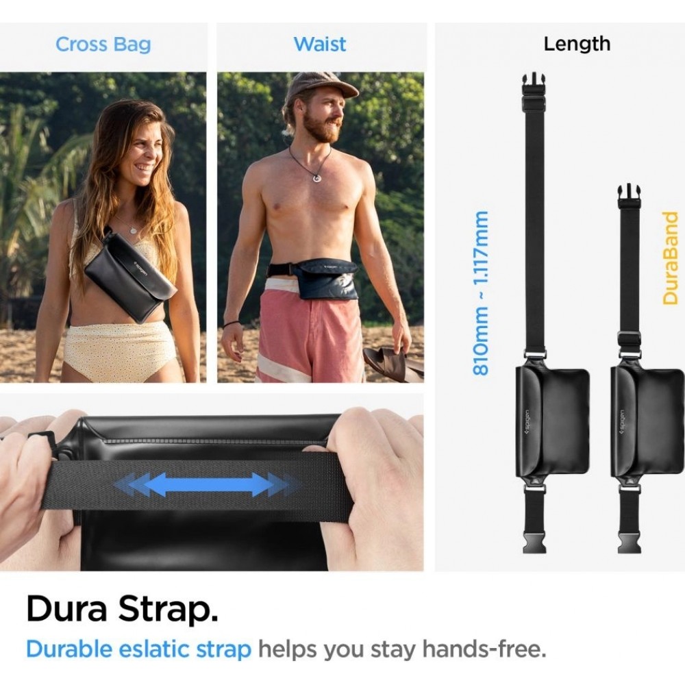 Sac pochette banane &eacute;tanche waterproof Spigen Aqua Shield A621 avec &eacute;tui flottant - Noir