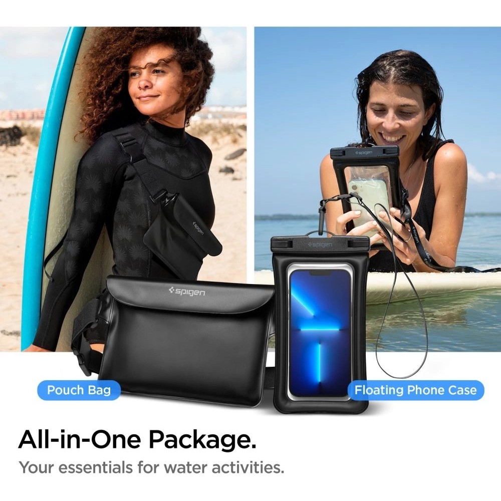 Sac pochette banane &eacute;tanche waterproof Spigen Aqua Shield A621 avec &eacute;tui flottant - Noir