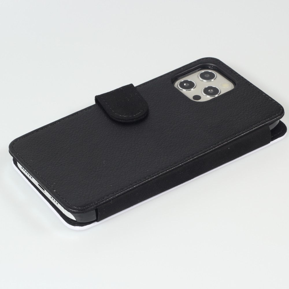 Coque iPhone 12 Pro Max - Wallet noir Tableau art - La Grande Vague de Kanagawa - Hokusai