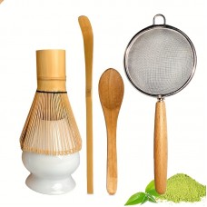 Set à matcha de 5 accessoires en bambou pour préparation thé vert japonais (fouet chasen / support / tamis / cuillères)