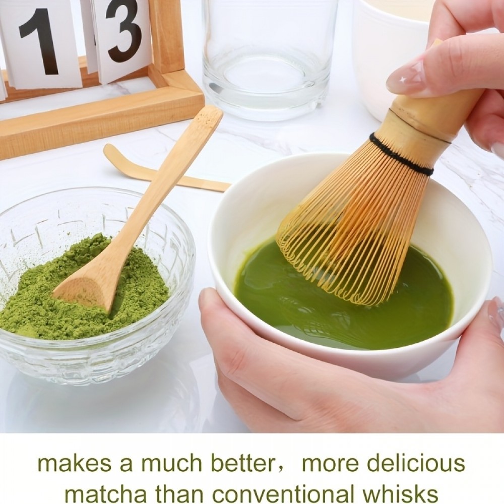 Set à matcha de 5 accessoires en bambou pour préparation thé vert japonais (fouet chasen / support / tamis / cuillères)