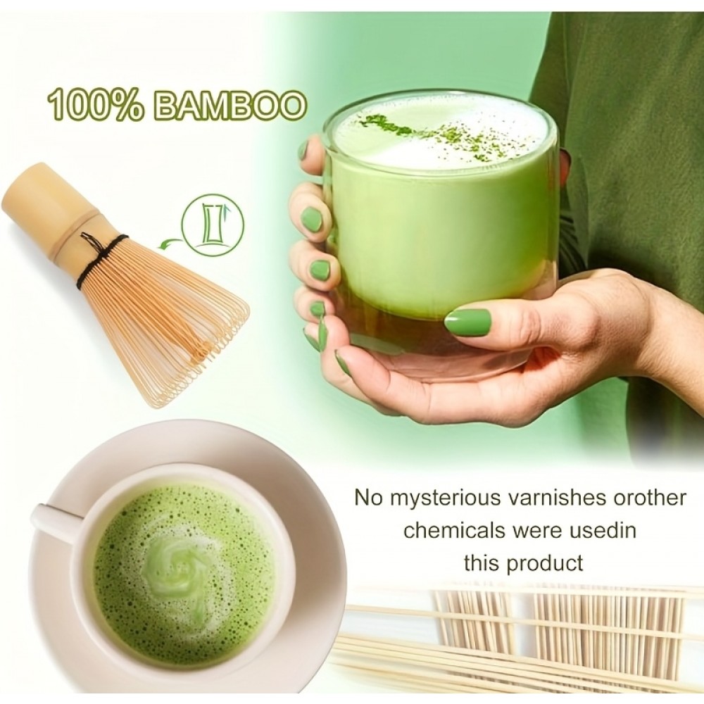Set à matcha de 5 accessoires en bambou pour préparation thé vert japonais (fouet chasen / support / tamis / cuillères)