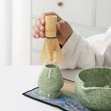 Set de cérémonie pour thé matcha 7 pièces avec fouet en bois (chasen) / support / bol céramique / tapis / accessoires - Vert