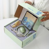 Set de cérémonie pour thé matcha 7 pièces avec fouet en bois (chasen) / support / bol céramique / tapis / accessoires - Vert