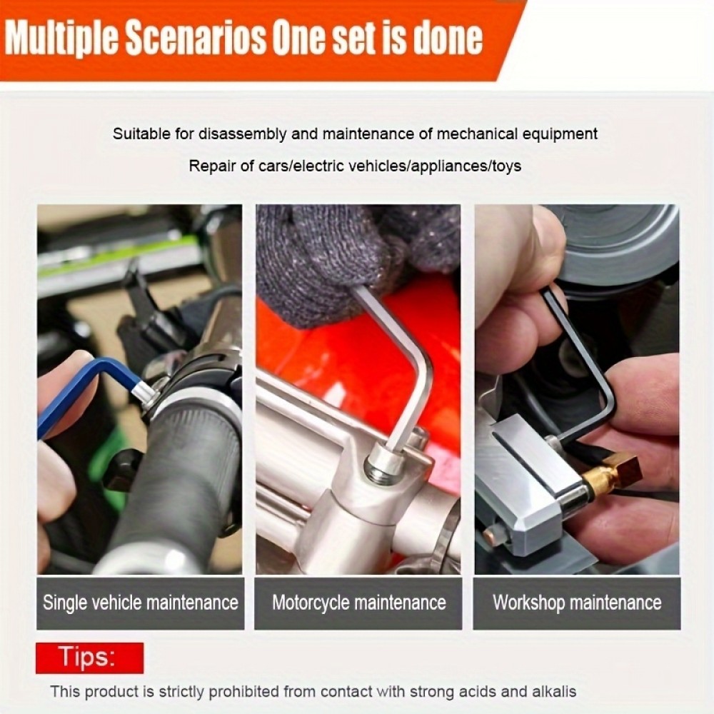 9-teiliges Inbusschl&uuml;ssel Set Chrom-Vanadium Stahl Mehrgr&ouml;&szlig;en f&uuml;r Heimwerker Auto Reparaturen