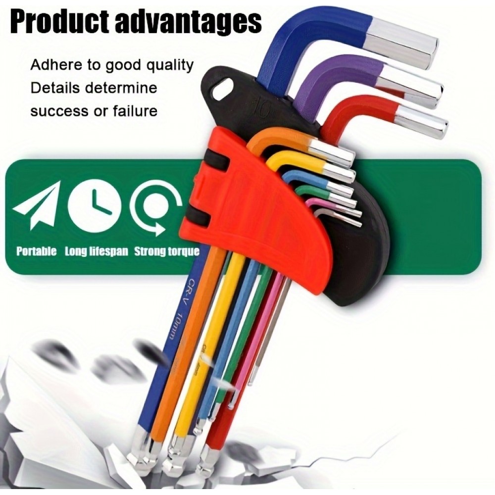 9-teiliges Inbusschl&uuml;ssel Set Chrom-Vanadium Stahl Mehrgr&ouml;&szlig;en f&uuml;r Heimwerker Auto Reparaturen