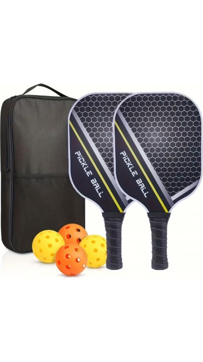 Set de raquettes de pickleball avec 4 balles l&eacute;ger r&eacute;sistant id&eacute;al d&eacute;butants &agrave; experts - Noir