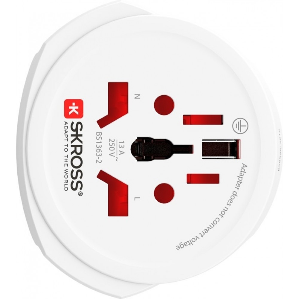 Skross World Adapter PRO Universal Reiseadapter weltweit für 2- und 3-polige Stecker - Weiss