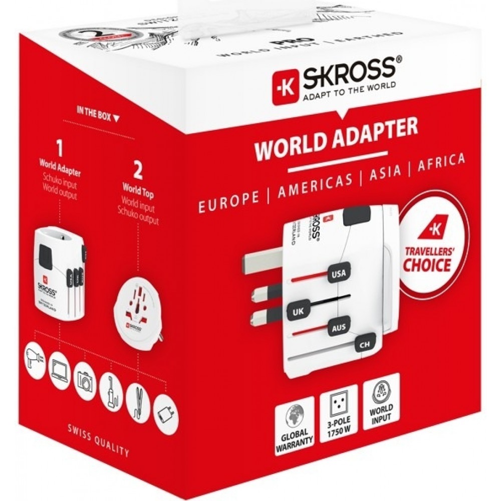 Skross World Adapter PRO Universal Reiseadapter weltweit für 2- und 3-polige Stecker - Weiss