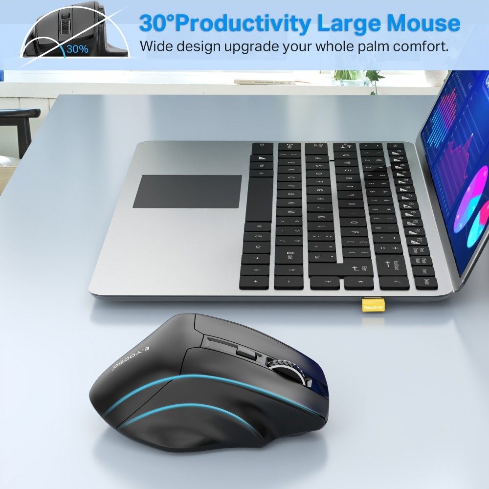 Souris de gaming sans fil E-YOOSO X-31 ergonomique 5 DPI avec adaptateur USB-A - Noir