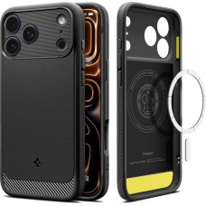 Coque iPhone 17 Pro Max - Spigen Rugged Armor MagFit compatible MagSafe résistante et durable - Noir