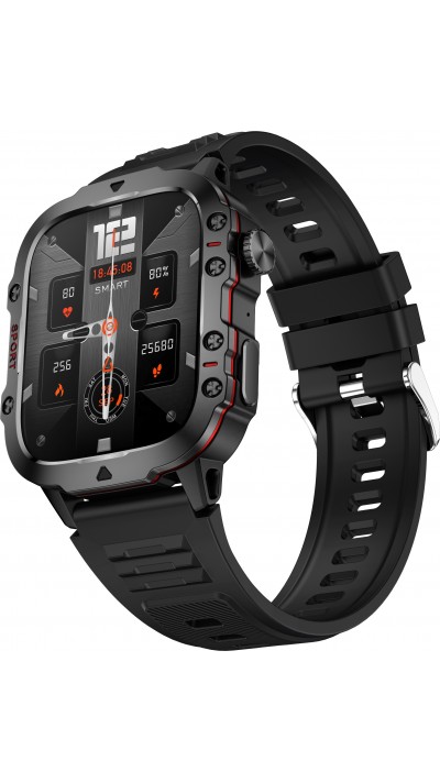 Sport smartwatch QX11 1.96 pouces 50 jours d'autonomie avec IA assistant vocal longue endurance boîtier solide pression d'oxygène sanguin surveillance du sommeil avec un écran TFT haute définition - Noir